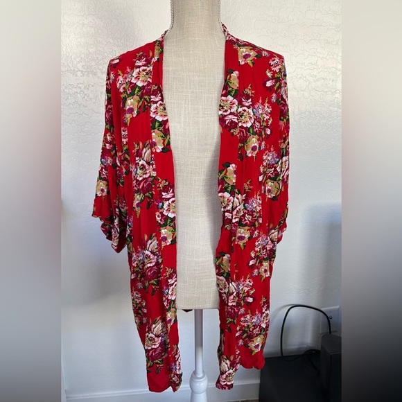 Floral Red Kimono Robe - Picture 9 of 10
